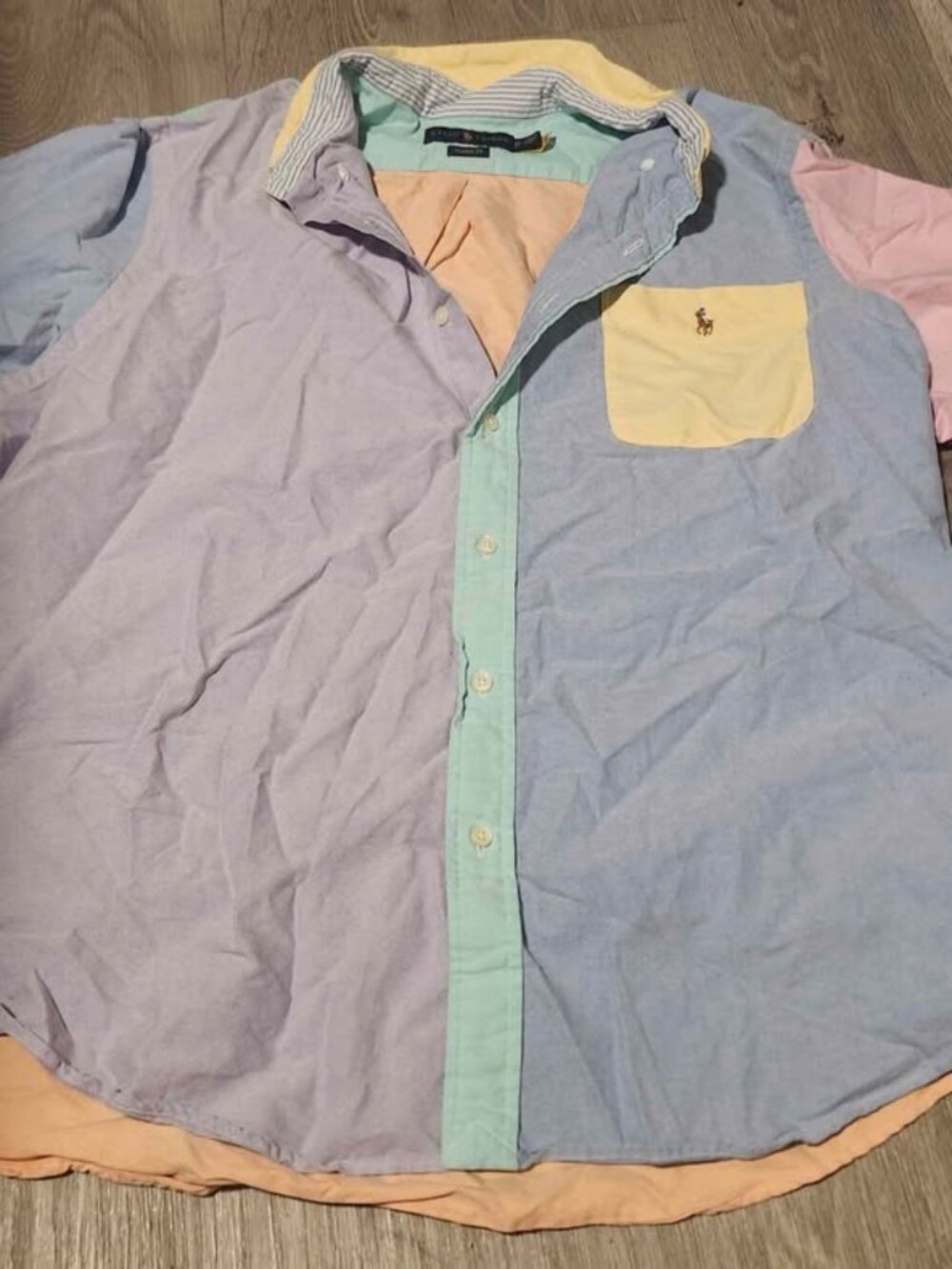 Polo Ralph Lauren XL Pastel Colorblock Fun Shirt Mens Short Sleeve Oxford SS